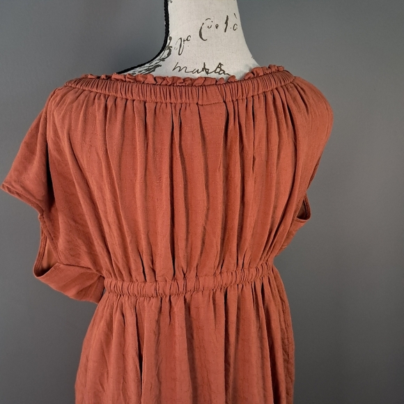 Torrid Tie Front Slit Maxi Dress Crosshatch Woven Orange Rust Size 00 M/L - Picture 4 of 12